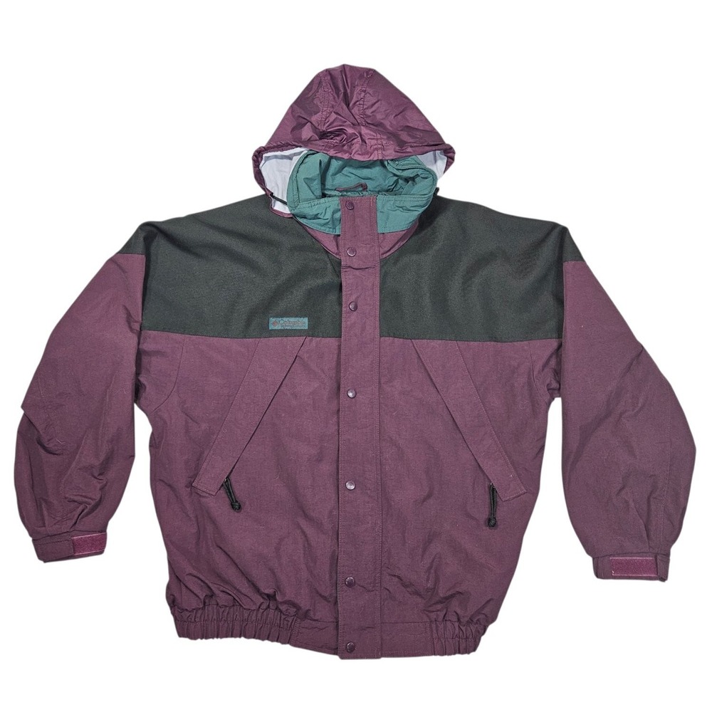 Vintage Columbia Sportswear Jacket Mens L Purple Black Teal Hooded Parka 90s